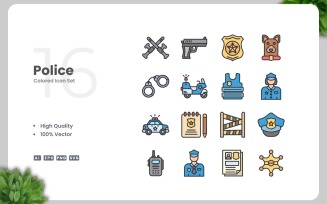 16 Police Colored Icons Set