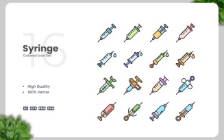 16 Syringe Colored Icons Set