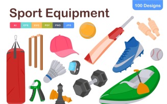 Sport Equipment Icons Pack – 100+ Athletic Gear and Fitness Vector Symbols