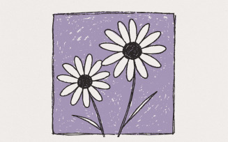 Purple Background Daisies PNG, Hand Drawn Daisy Flower Sublimation, Retro Floral Art, Trendy