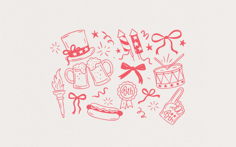 Retro America Coquette PNG Bundle, Preppy 4th of July PNG, Girly Memorial Day, Vintage USA, Land of Illustration