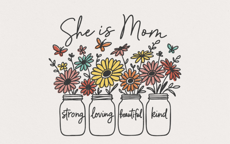 She is Mom Bundle PNG, Mom Life, Mother's Day, Retro Mama Quotes, Nana, Grandma, Blessed Mom, Mom Illustration