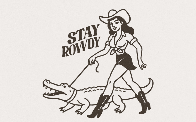 Stay Rowdy PNG, Funny Cowgirl PNG, Cowgirl Quotes png, Western Cowgirl Sublimation Designs, Retro Illustration