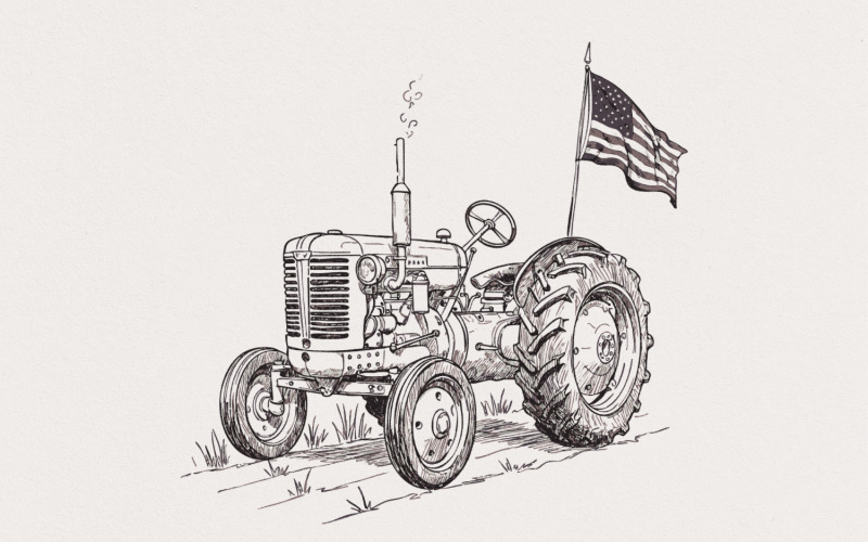 Vintage Tractor PNG, Patriotic Tractor, American Flag, Western Design, Independence Day PNG, Farm Illustration