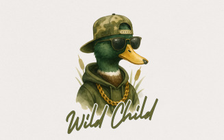 Wild Child Duck Hunting PNG, Funny Duck Hunt Design, Mallard Duck Sublimation, Duck Backward Cap,