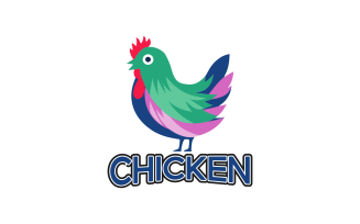 Colorful Chicken Logo With Fluffy Feather