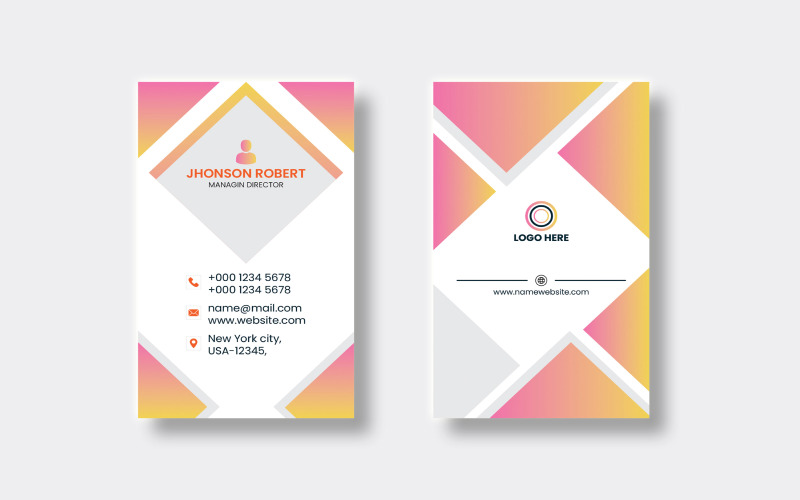 Customizable Vertical Business Card Template Corporate Identity