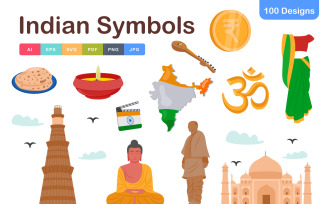 Indian Symbols Icons Pack, Traditional Vector Icons for Design and Branding