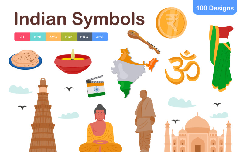 Indian Symbols Icons Pack, Traditional Vector Icons for Design and Branding Icon Set