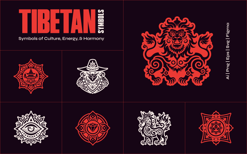 Modern Tibetan Symbols Set Icon Set