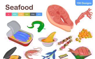 Seafood Icons Pack – Premium Aquatic & Marine Life Illustrations