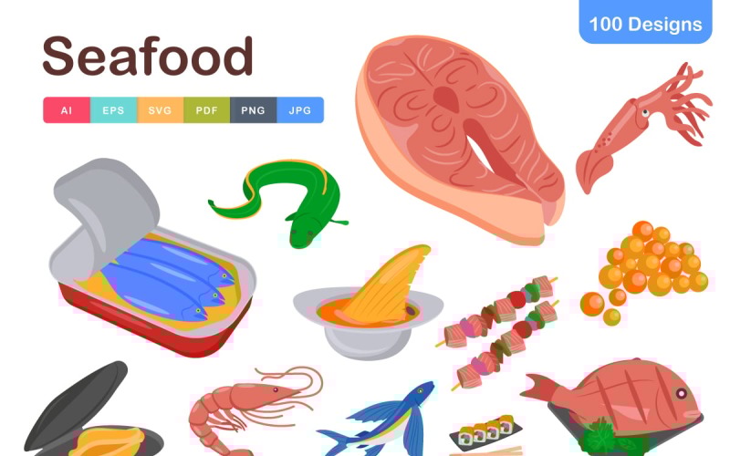 Seafood Icons Pack – Premium Aquatic & Marine Life Illustrations Icon Set