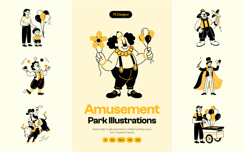 Amusement Park Drawing Set Icon Set