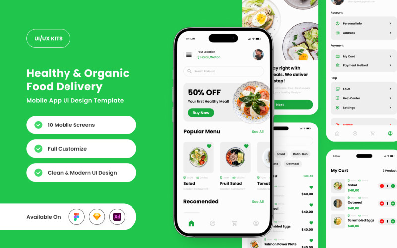 Badogan – Organic Food Delivery App Design Template UI Element