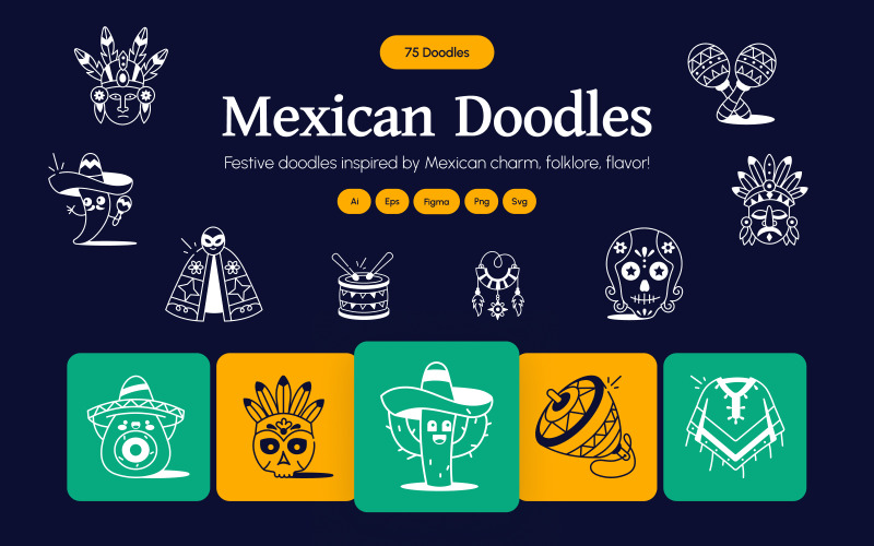 Mexican Doodles Icons Set Icon Set
