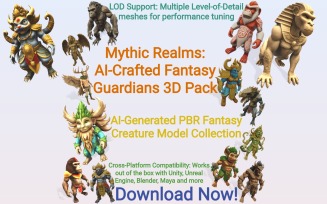 Mythic Realms: AI‑Crafted Fantasy Guardians 3D Pack 3D Model