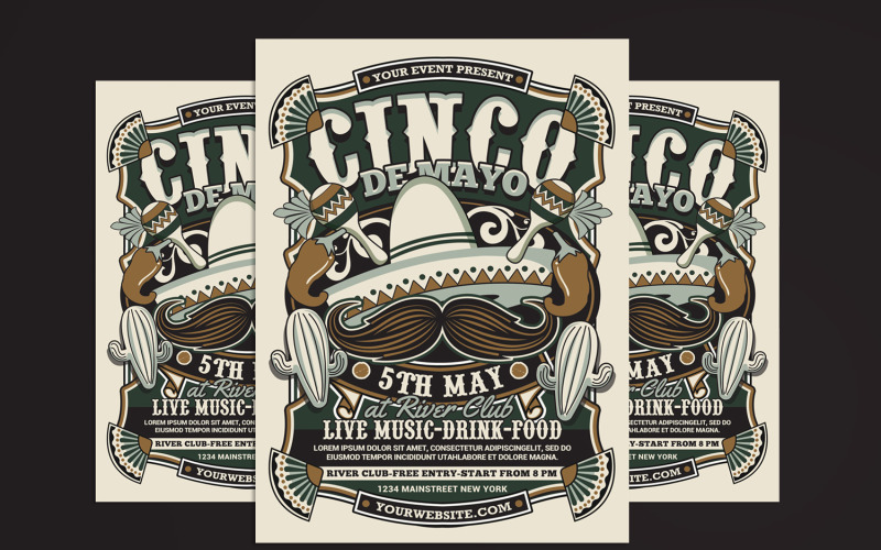 Cinco De Mayo Retro Flyer Template Corporate Identity