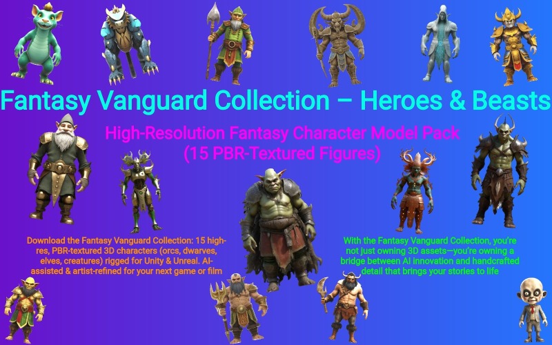 Fantasy Vanguard Collection – Heroes and Beasts Free 3D Model