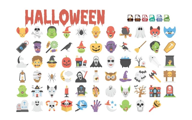 Halloween Vector Icons | Spooky Clipart | Halloween Color Icons | Witch, Pumpkin, Ghost Icon Set