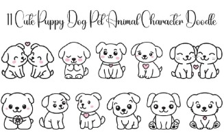 11 Cute Puppy Dog Pet Animal Character Doodle