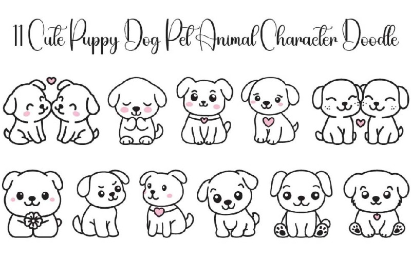 11 Cute Puppy Dog Pet Animal Character Doodle Illustration