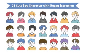 23 Cute Boy Character with Happy Expression