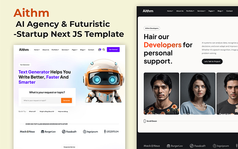 Aithm - AI Agency & Futuristic Startup Next JS Template Website Template