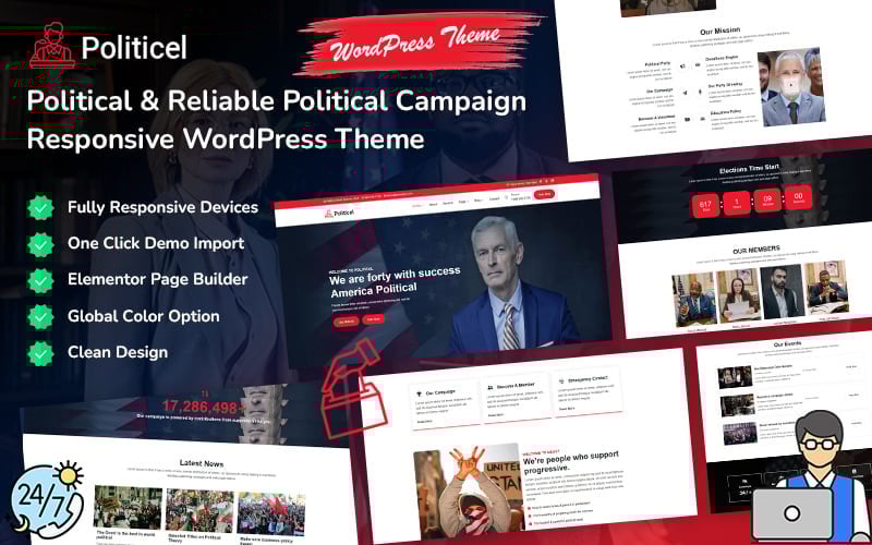 Politicel - Political & Reliable Political Campaign Responsive WordPress Theme