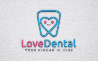 Cute Happy Love Heart Dental Care Character Line Logo Template