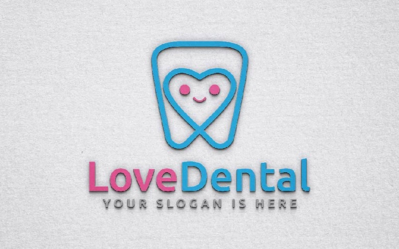 Cute Happy Love Heart Dental Care Character Line Logo Template