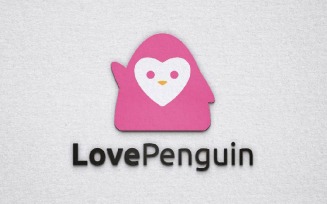 Cute Love Heart Penguin Animal Cartoon Character Waving Hand Logo Template