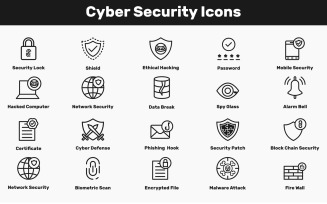 Cyber Security Icon Set, Data Protection and Digital Safety Symbols