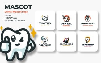 6 Mascot Dental Logos Cute Cartoon Character Set