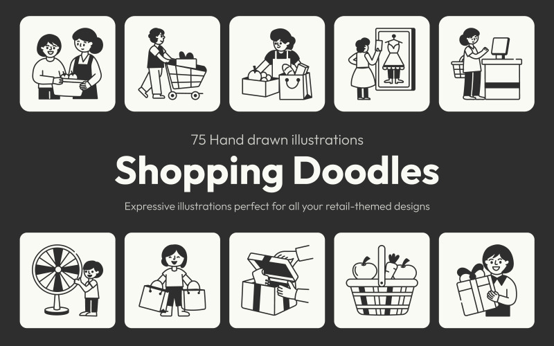 Modern Shopping Drawing Set Icon Set