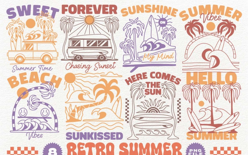 Retro Summer Sublimation Designs Bundle T-shirt