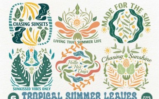 Tropical Summer Leaves Sublimation Designs Bundle