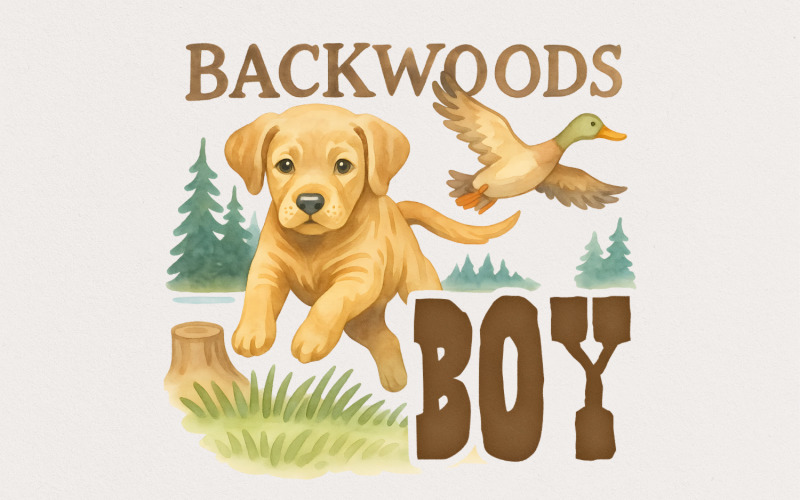 Backwoods png, brown Labrador hunting dog png, hunting sublimation, camo hunting design, dtf dtg Illustration