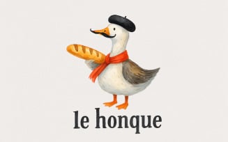 Le Honque French Goose Png, Funny Goose Png, Cute Bird Clipart, French Duck Baguette Art, Meme