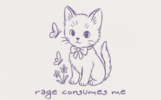 Rage Consumes Me, Funny Cat Art, Vintage Animal Quote, Cute Cat PNG, Retro Print, 1950s Kitten, Cat