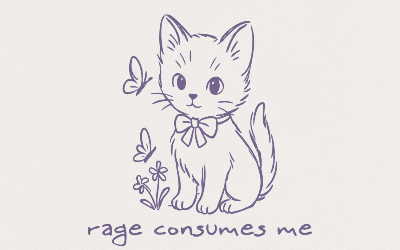 Rage Consumes Me, Funny Cat Art, Vintage Animal Quote, Cute Cat PNG, Retro Print, 1950s Kitten, Cat Illustration