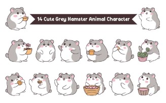 14 Cute Grey Hamster Animal Character