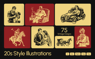 Vintage 20s Style Illustrations Set