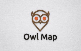 Cute Owl Bird Character Map Pin Location Travel Line Logo Template