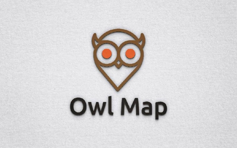 Cute Owl Bird Character Map Pin Location Travel Line Logo Template
