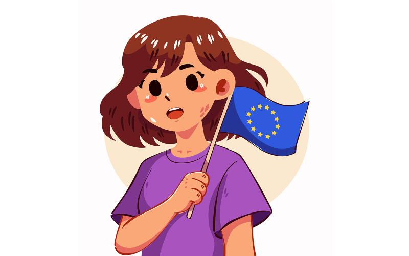 Girl Holding European Flag Illustration