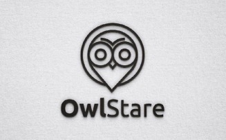 Owl Bird Character Map Pin Location with Sharp Stare Line Logo Template
