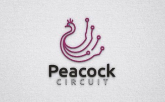 Peacock Bird Animal with Circuit Technology Line Logo Template