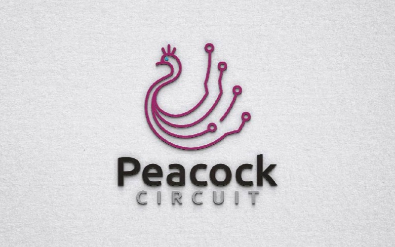 Peacock Bird Animal with Circuit Technology Line Logo Template