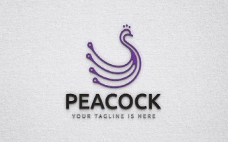 Peacock Bird Animal with Map Pin Location Line Logo Template