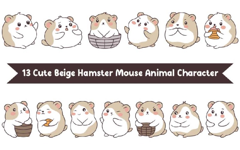 13 Cute Beige Hamster Mouse Animal Character Illustration